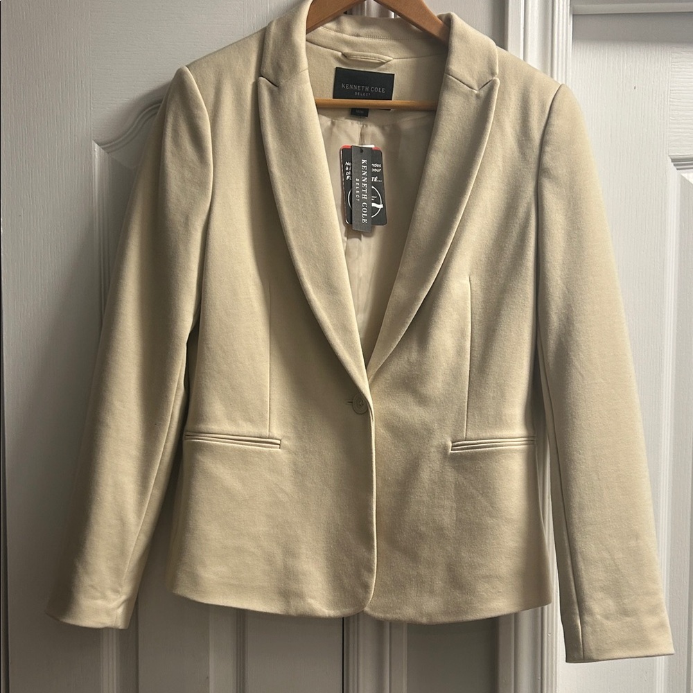 Two Kenneth Cole Light Cream and blue Single-Button Blazers